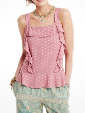 Matilda Jane Clam Bake Sleeveless Pink Polka Dot Ruffle Peplum Top